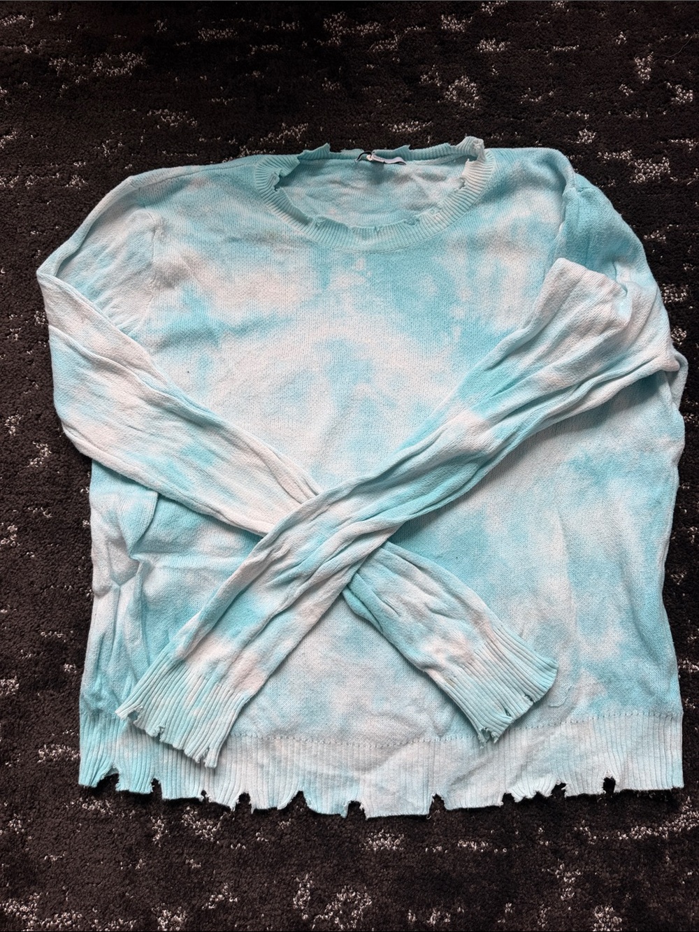 Fate Aqua & White Tie-Dye Scoop Neck Sweater